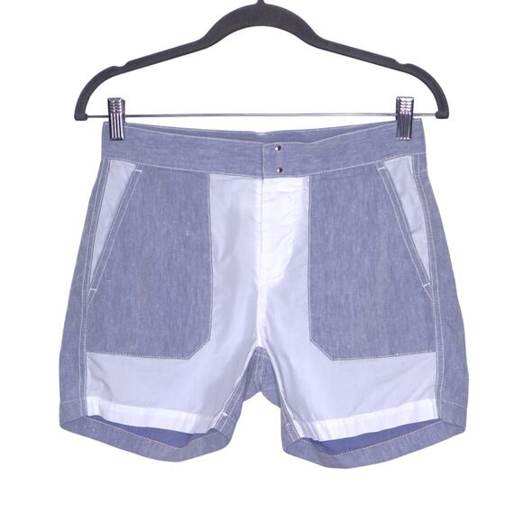 MAISON MARTIN MARGIELA MM6 Patchwork Linen Shorts Blue Casual Women's 38/US 6 - Picture 1 of 9